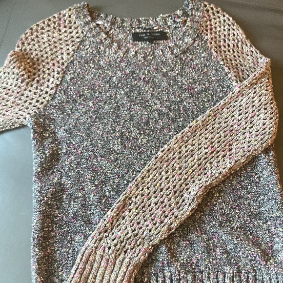 Rag & Bone multi-color sweater with open weave sleeves. - Picture 5 of 6